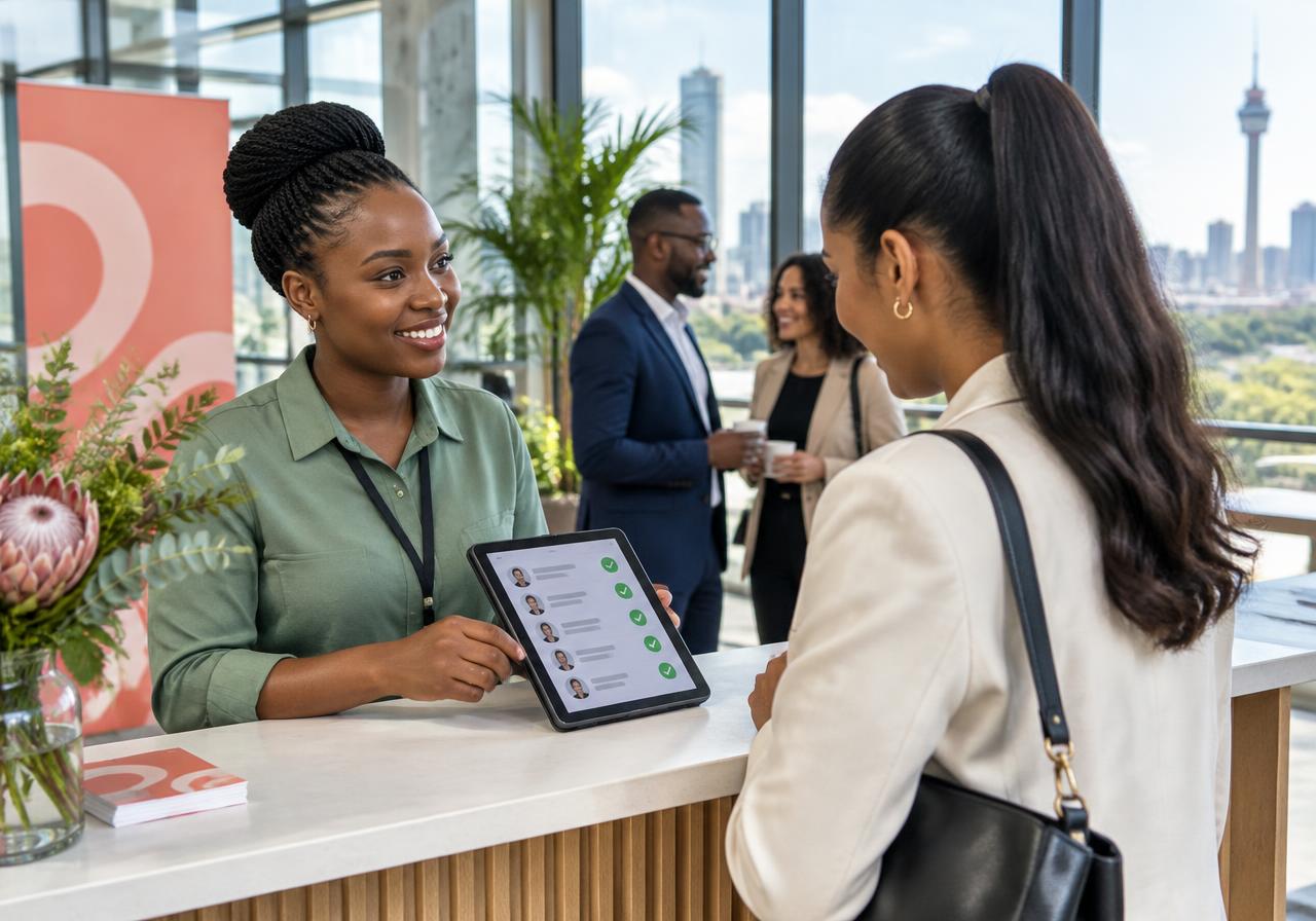 Attendee checking in at a professional event